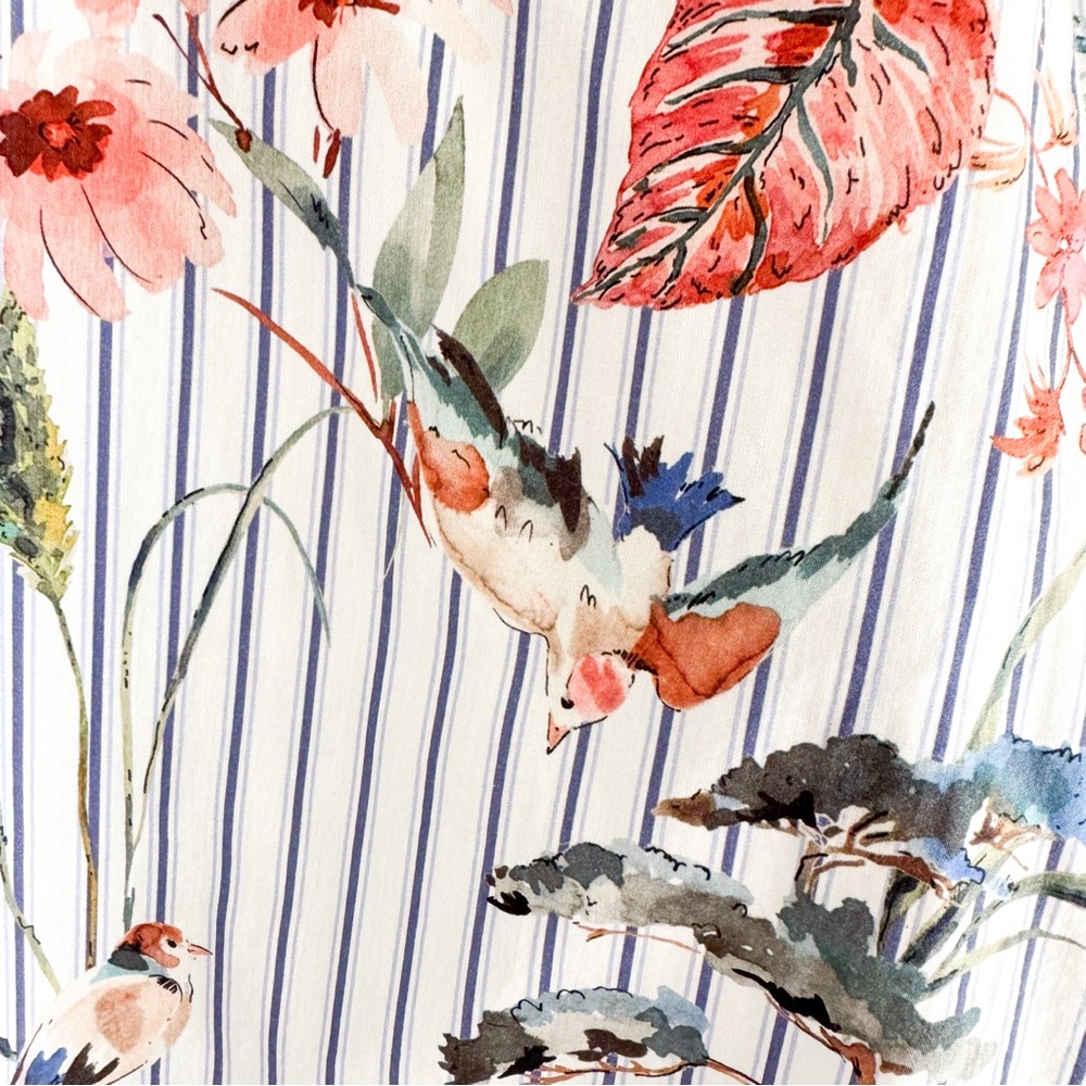 Zara Poplin Shirt with Bird Print Size Small - Picture 7 of 8